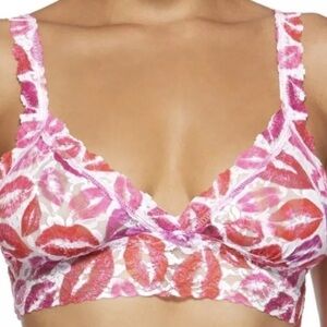 HANKY PANKY PINK RED LIP PRINT STRETCH LACE BRALETTE WOMENS SMALL